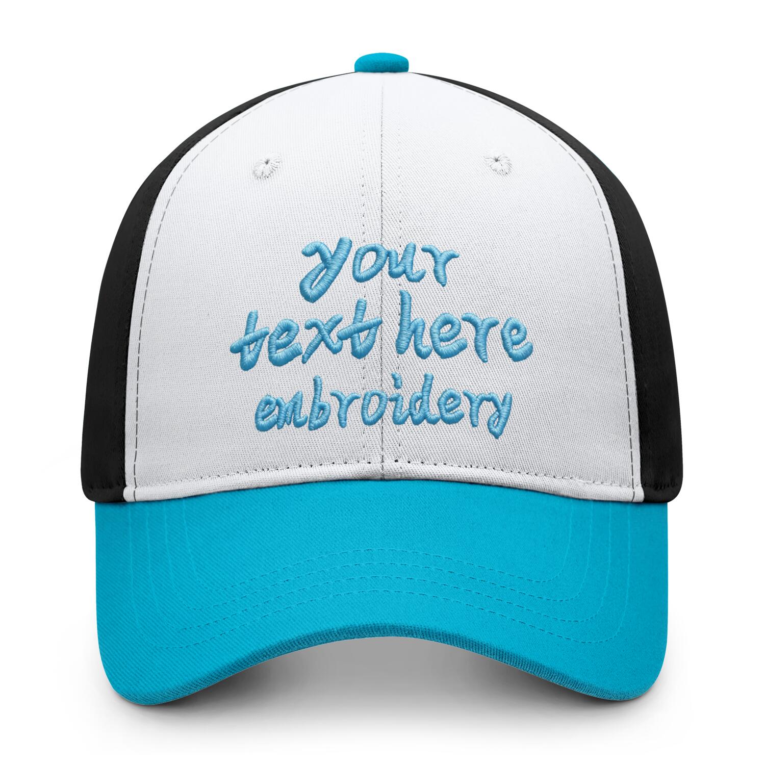 Vosoli White Black Turquoise Three-Tone Baseball Cap - Unisex Custom 3D Embroidery or Print