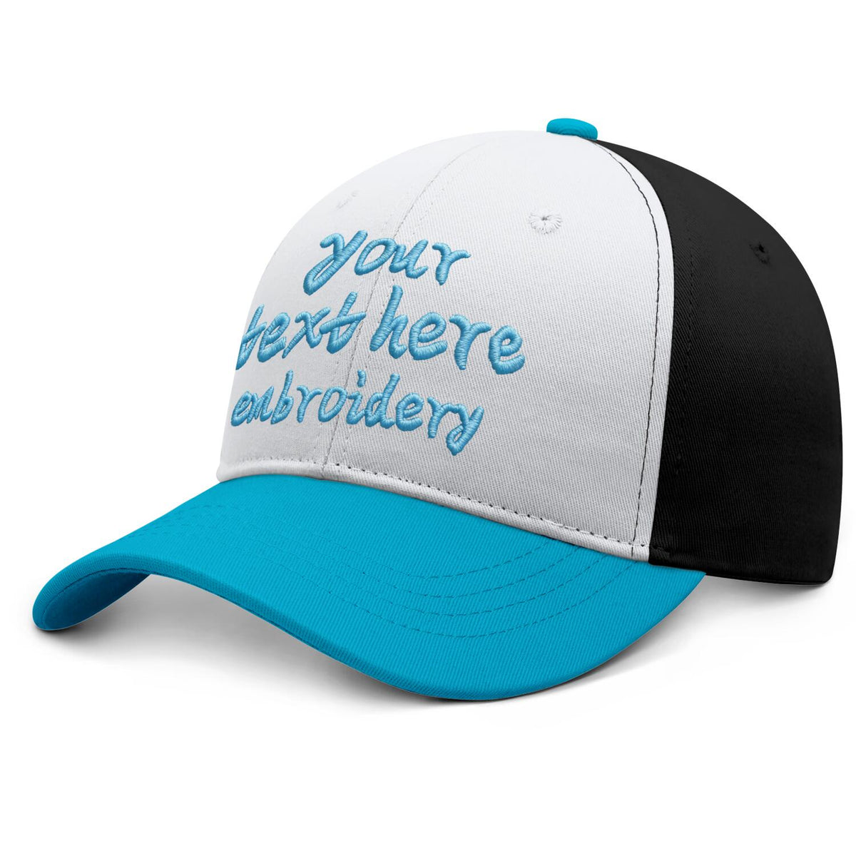 Vosoli White Black Turquoise Three-Tone Baseball Cap - Unisex Custom 3D Embroidery or Print