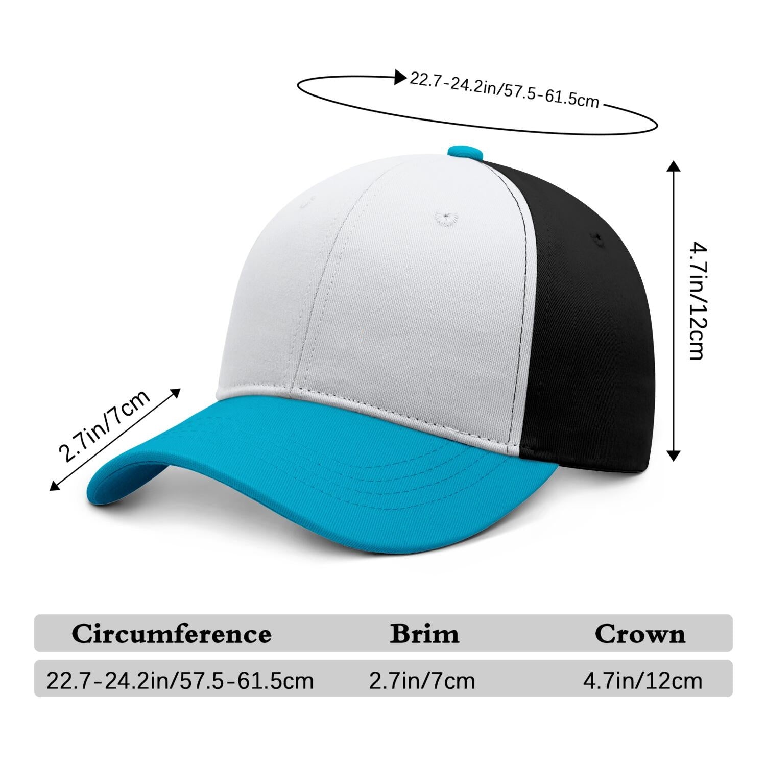 Vosoli White Black Turquoise Three-Tone Baseball Cap - Unisex Custom 3D Embroidery or Print