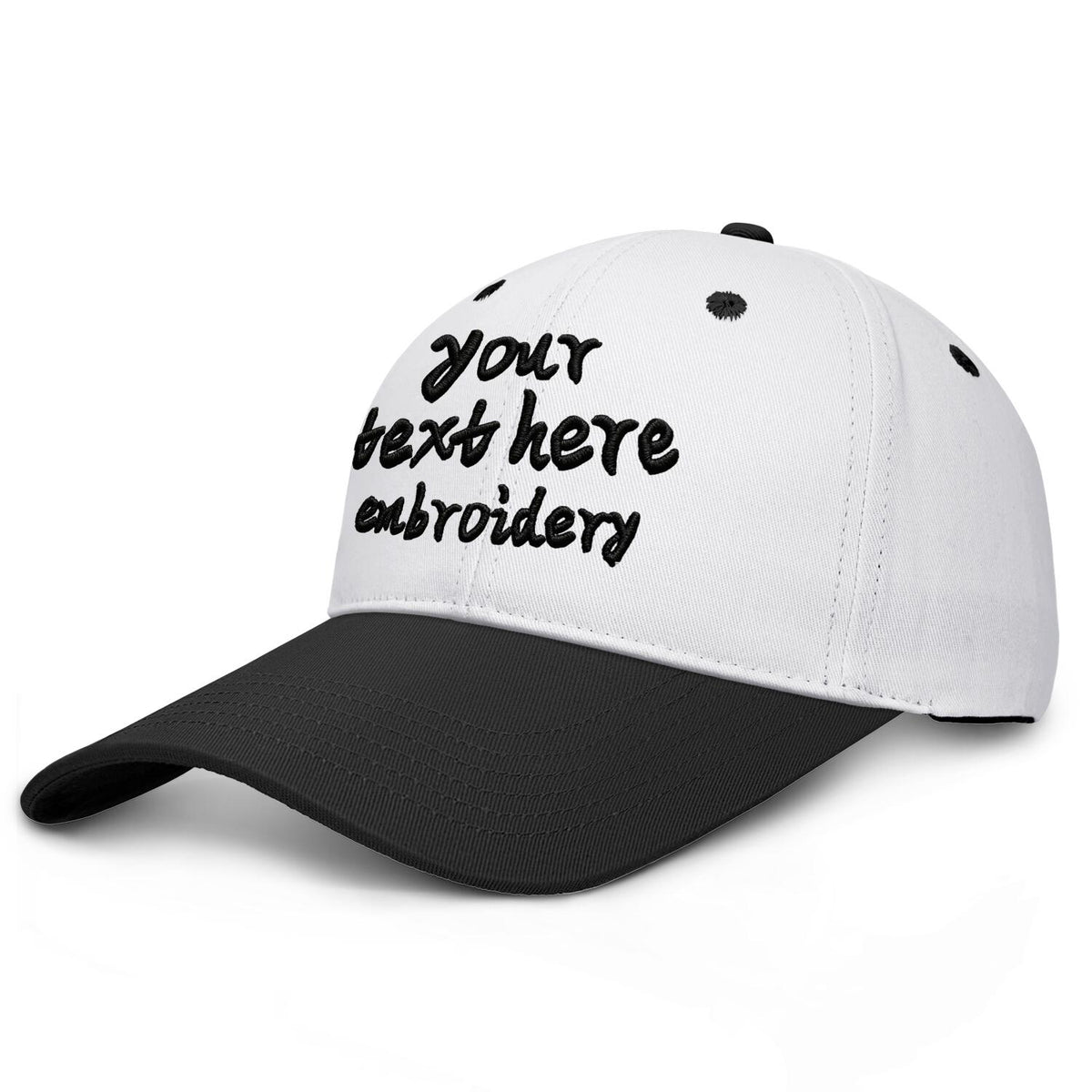 Vosoli White &amp; Black Two-Tone Unisex Deep Bill Baseball Cap - Personal &amp; Team Custom 3D Embroidery or Print Hat
