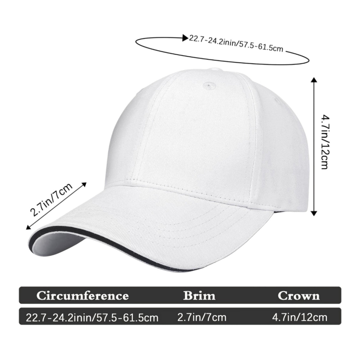 Vosoli White Contrast Brim Baseball Cap - Team Custom Embroider or Print Personalized Hats