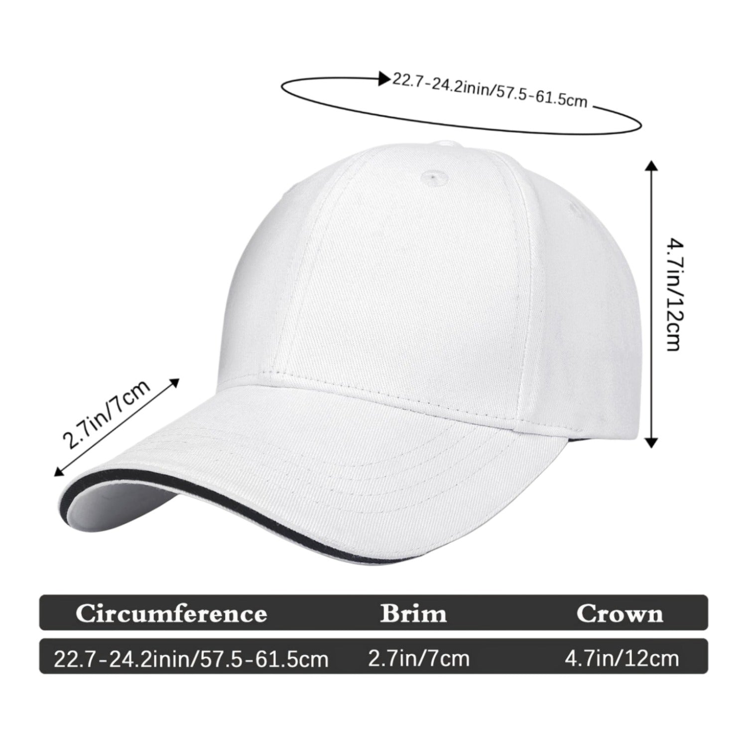 Vosoli White Contrast Brim Baseball Cap - Team Custom Embroider or Print Personalized Hats