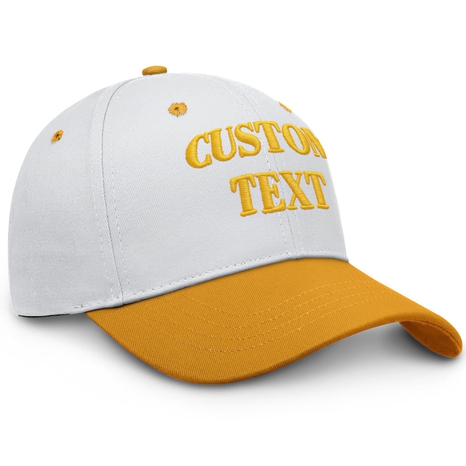 Vosoli White & Gold Two-Tone Baseball Cap - Unisex Custom 3D Embroidery or Print