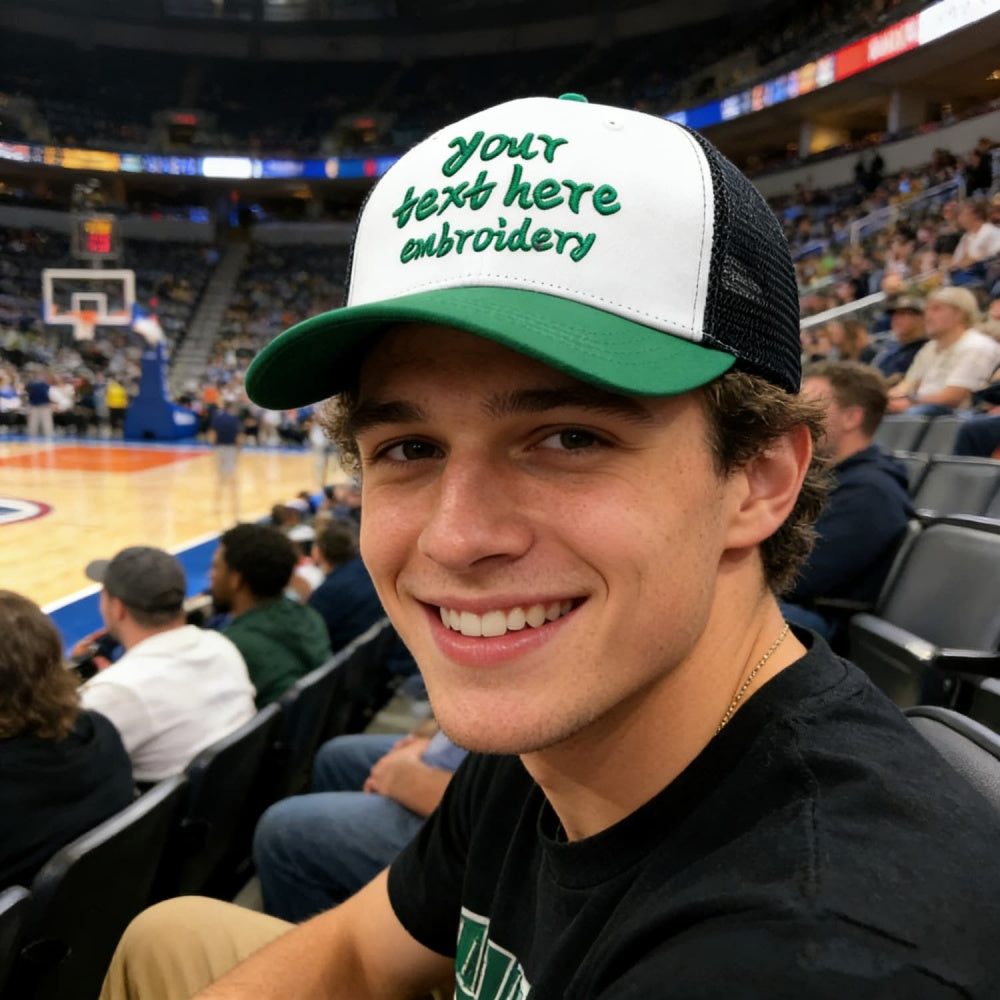 Vosoli White & Green-Black Mesh-Back Trucker Cap - Unisex Personal & Team Custom 3D Embroidery or Print Hat