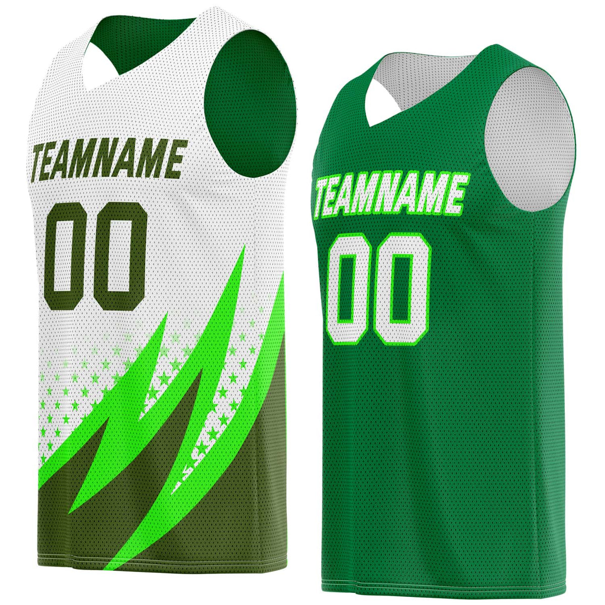 Custom Reversible Basketball Jersey for Individuals &amp; Teams – White, Green &amp; Olive | Vosoli