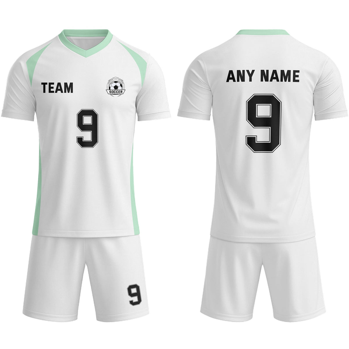 Custom White &amp; Mint-Black Soccer Uniform Set - Personalized Team Name &amp; Number | Vosoli