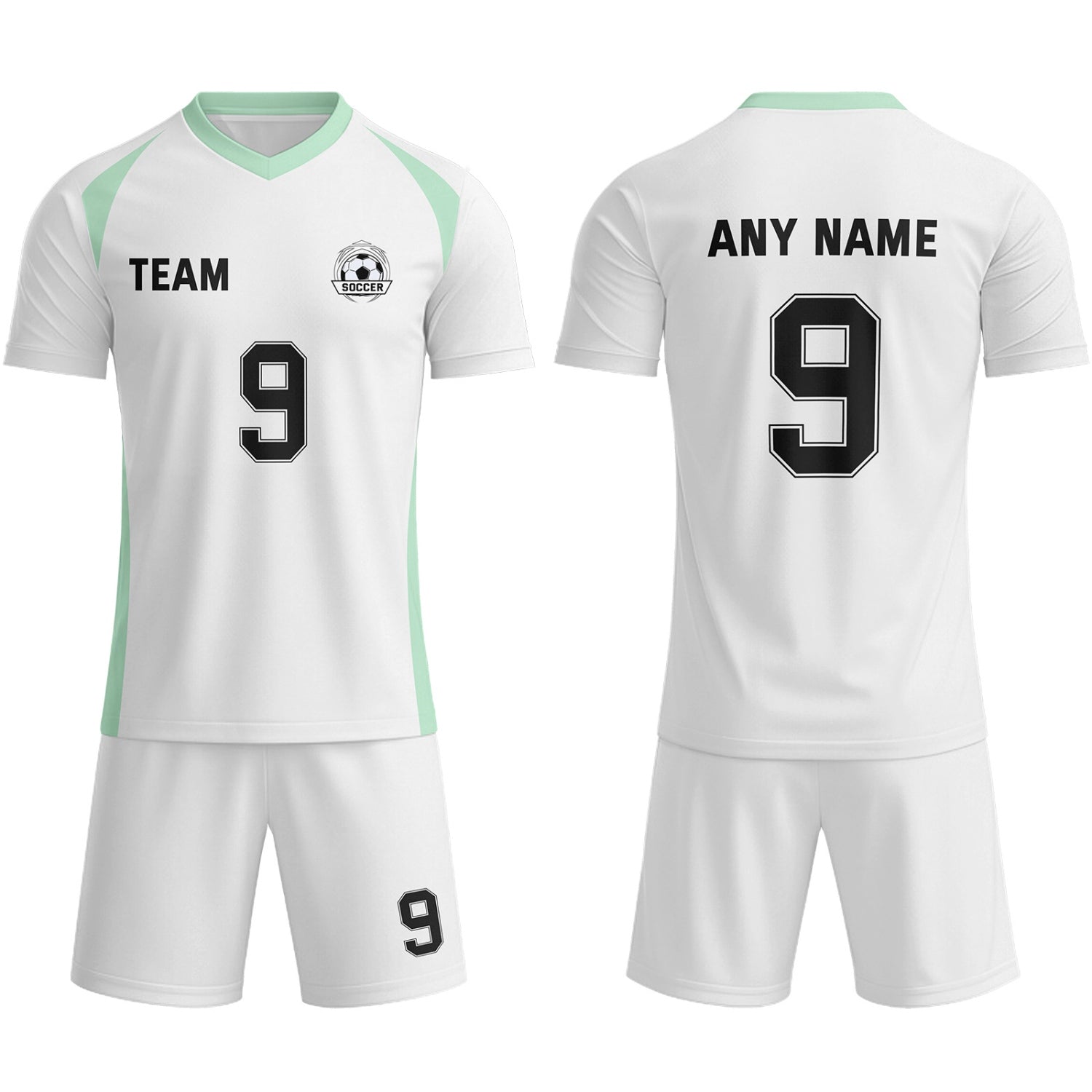 Custom White & Mint-Black Soccer Uniform Set - Personalized Team Name & Number | Vosoli