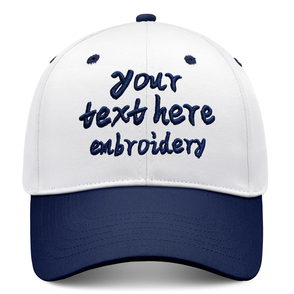 Vosoli White & Navy Two-Tone Unisex Deep Bill Baseball Cap - Personal & Team Custom 3D Embroidery or Print Hat