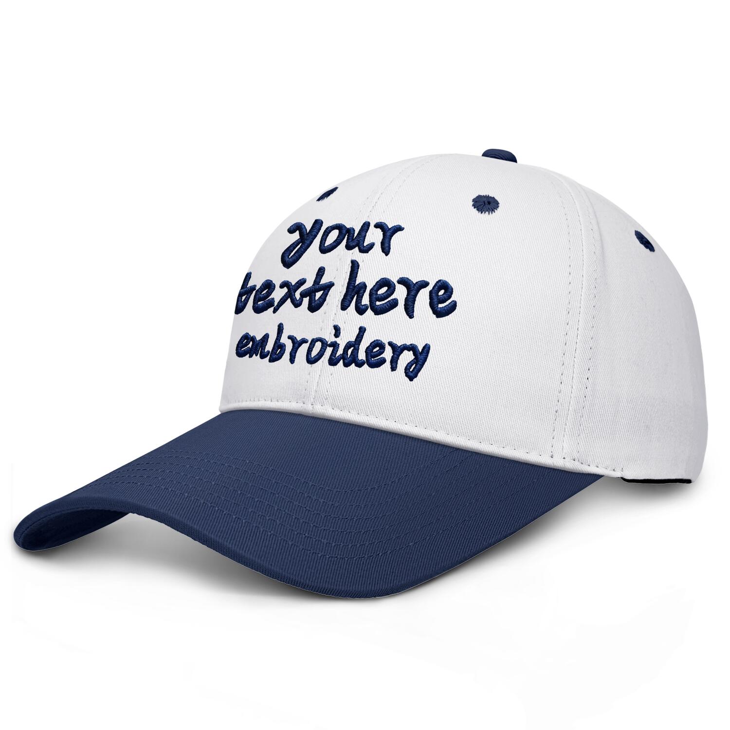 Vosoli White & Navy Two-Tone Unisex Deep Bill Baseball Cap - Personal & Team Custom 3D Embroidery or Print Hat