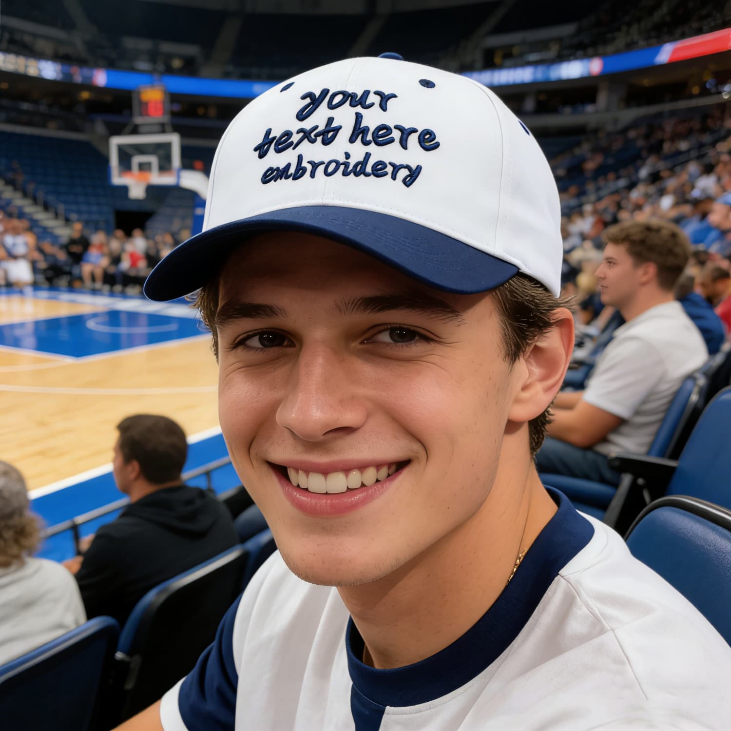 Vosoli White & Navy Two-Tone Unisex Deep Bill Baseball Cap - Personal & Team Custom 3D Embroidery or Print Hat