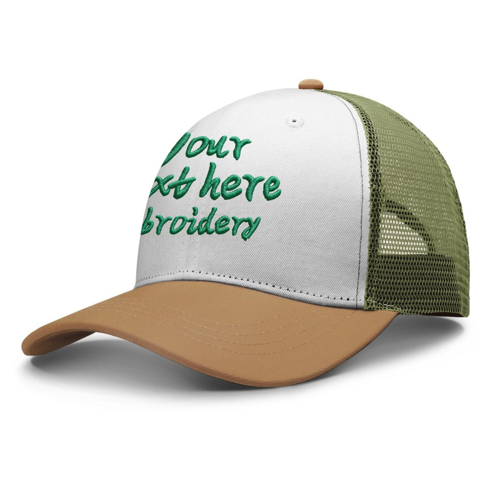 Vosoli White & Olive Mesh-Back Trucker Cap - Unisex Personal & Team Custom 3D Embroidery or Print Hat