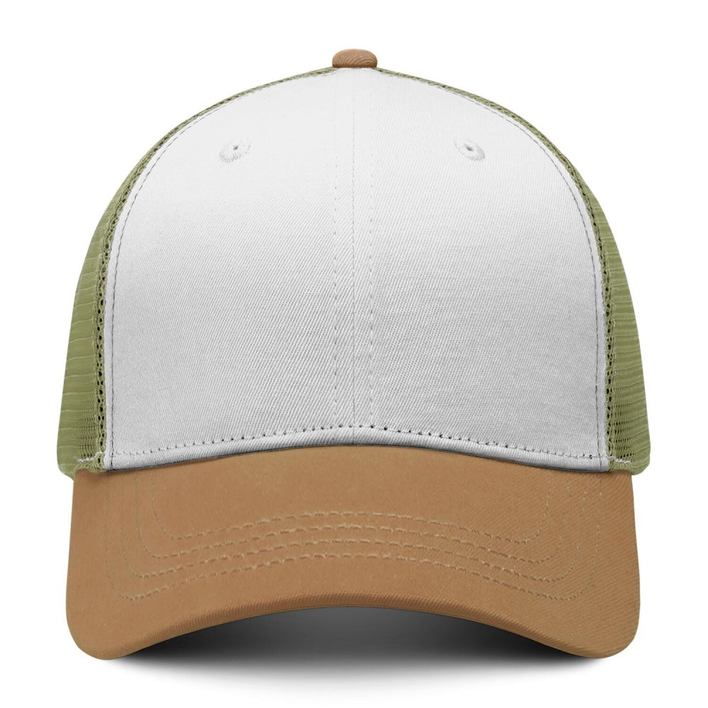 Vosoli White & Olive Mesh-Back Trucker Cap - Unisex Personal & Team Custom 3D Embroidery or Print Hat