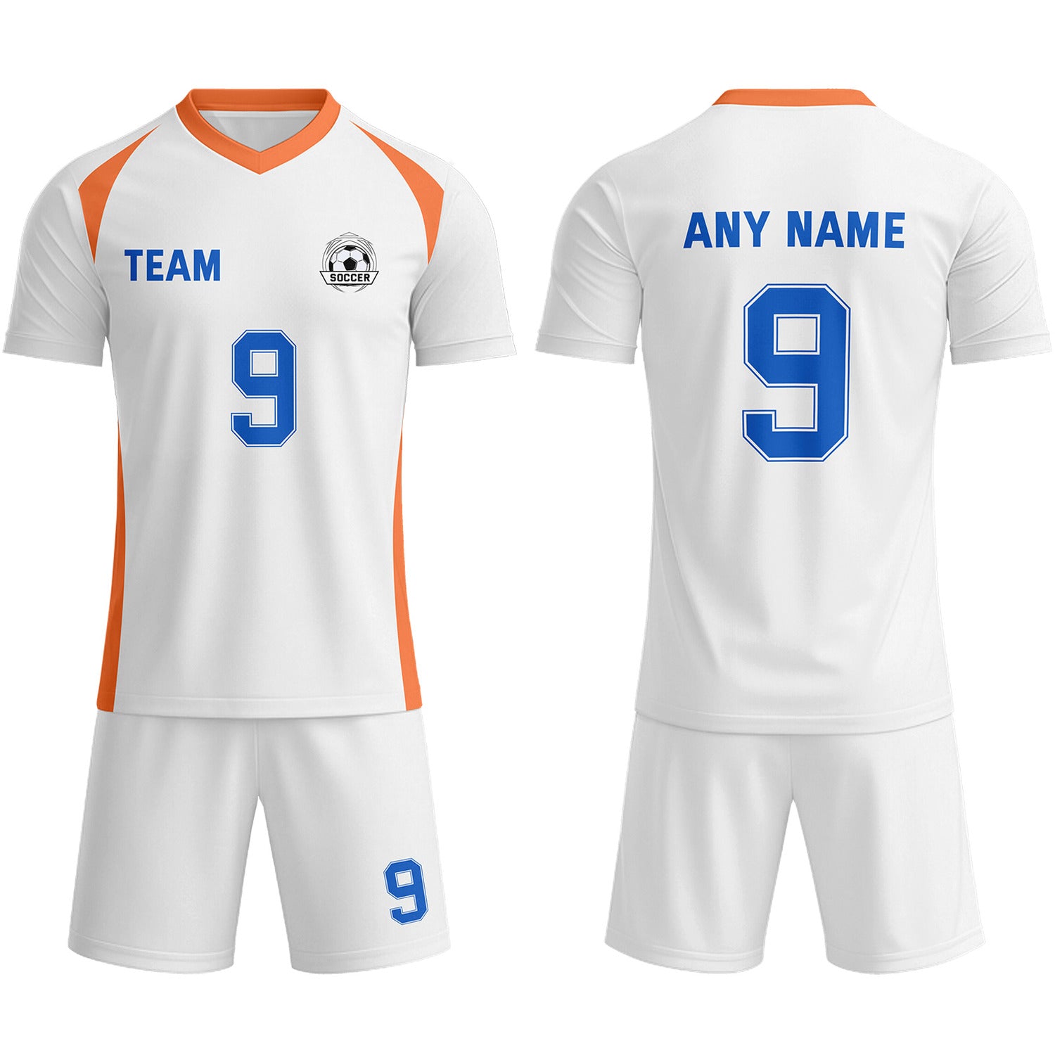 Custom White & Orange-Blue Soccer Uniform Set - Personalized Team Name & Number | Vosoli