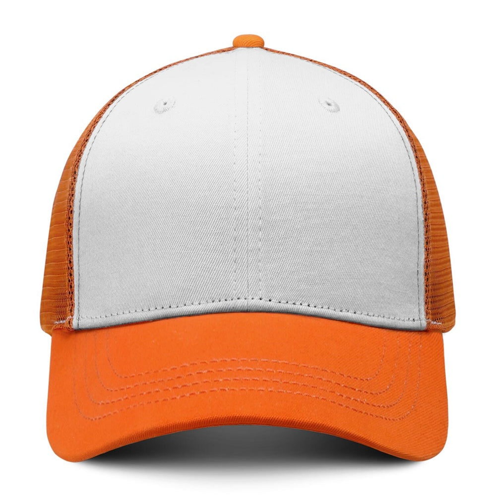 Vosoli White & Orange Mesh-Back Trucker Cap - Unisex Personal & Team Custom 3D Embroidery or Print Hat
