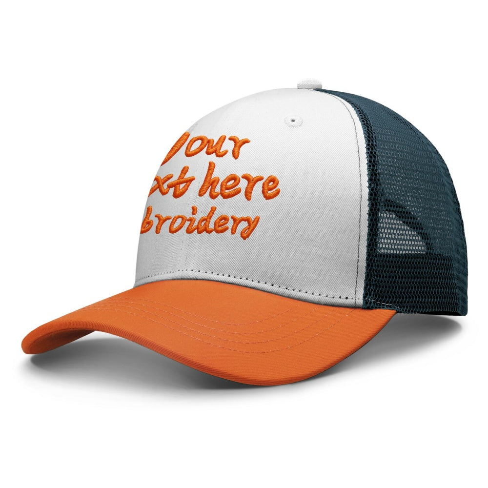 Vosoli White & Orange-Navy Mesh-Back Trucker Cap - Unisex Personal & Team Custom 3D Embroidery or Print Hat