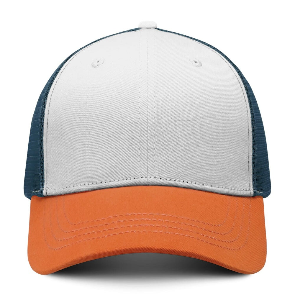 Vosoli White & Orange-Navy Mesh-Back Trucker Cap - Unisex Personal & Team Custom 3D Embroidery or Print Hat