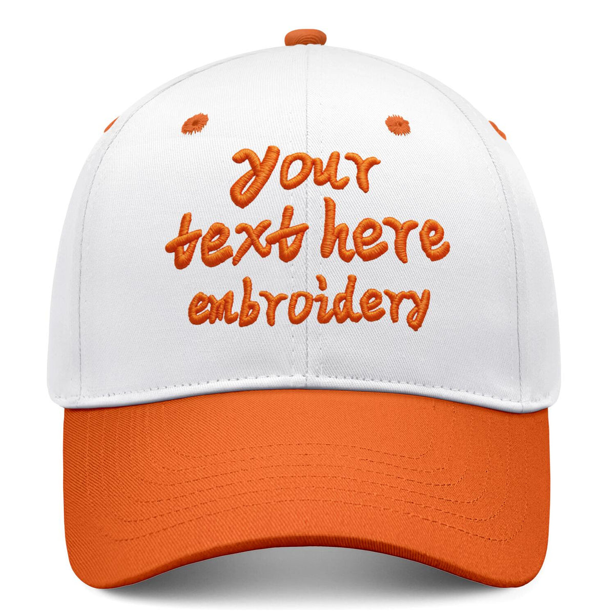 Vosoli White & Orange Two-Tone Unisex Deep Bill Baseball Cap - Personal & Team Custom 3D Embroidery or Print Hat
