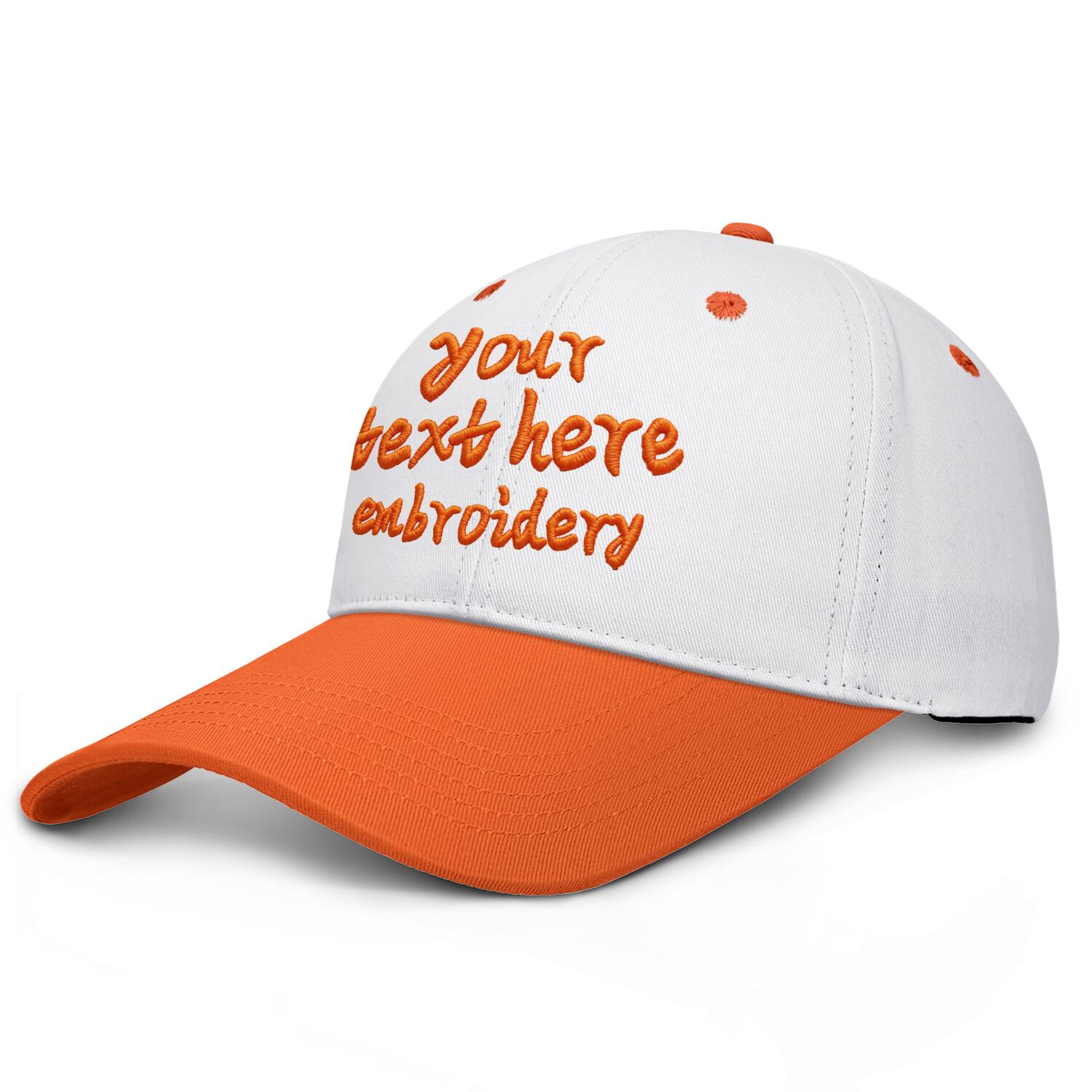 Vosoli White & Orange Two-Tone Unisex Deep Bill Baseball Cap - Personal & Team Custom 3D Embroidery or Print Hat