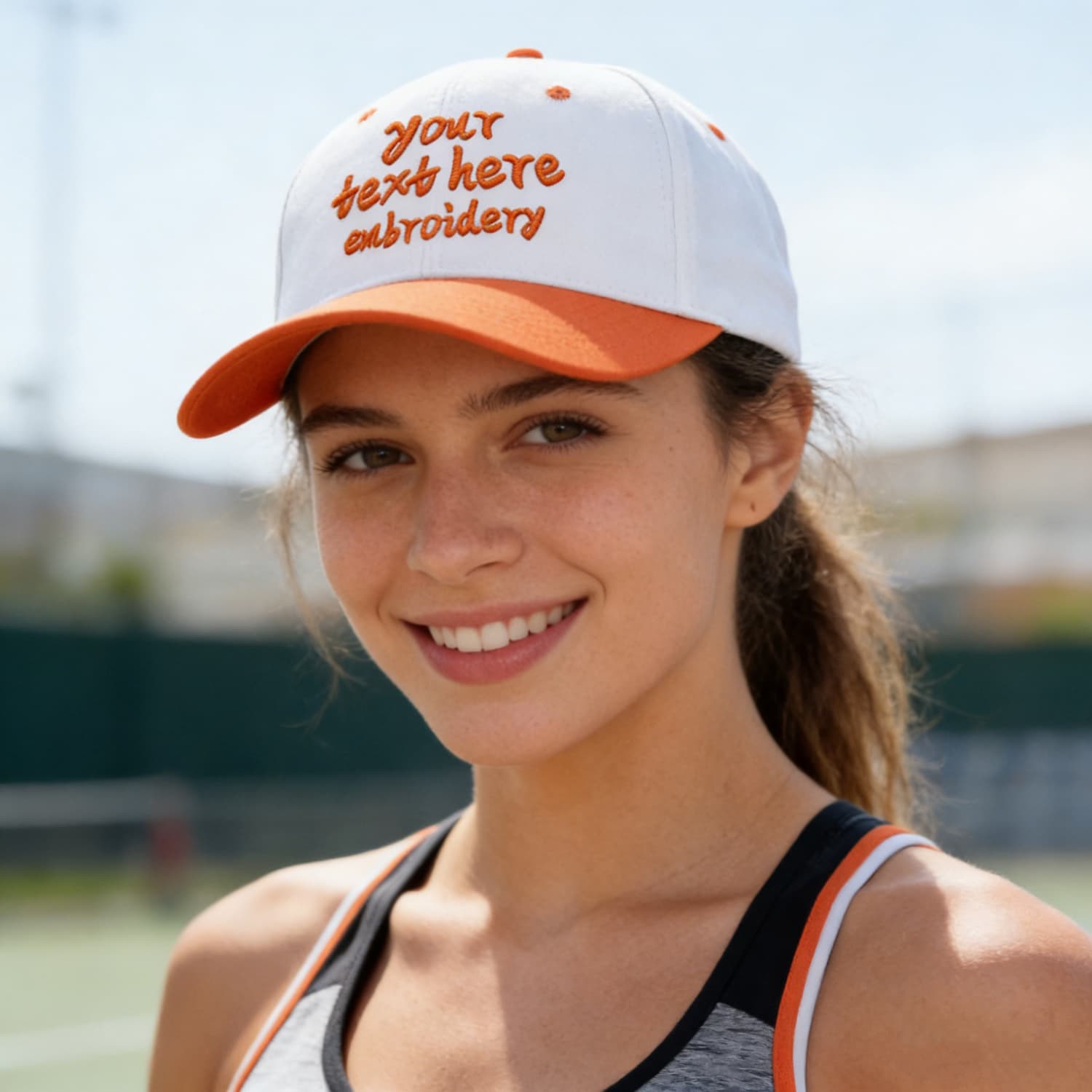 Vosoli White & Orange Two-Tone Unisex Deep Bill Baseball Cap - Personal & Team Custom 3D Embroidery or Print Hat