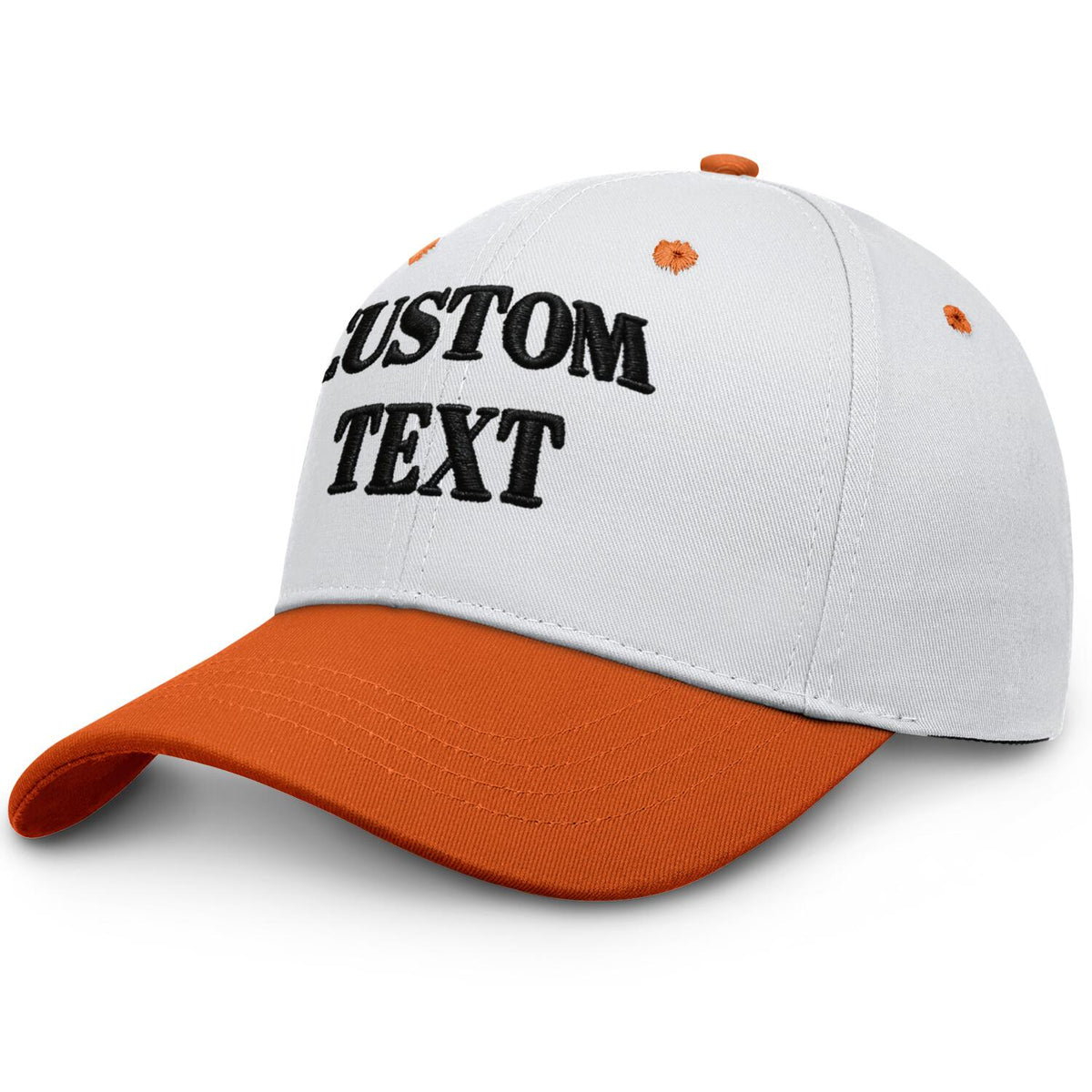 Vosoli White & Orange Two-Tone Unisex Baseball Cap - Personal & Team Custom 3D Embroidery or Print Hat