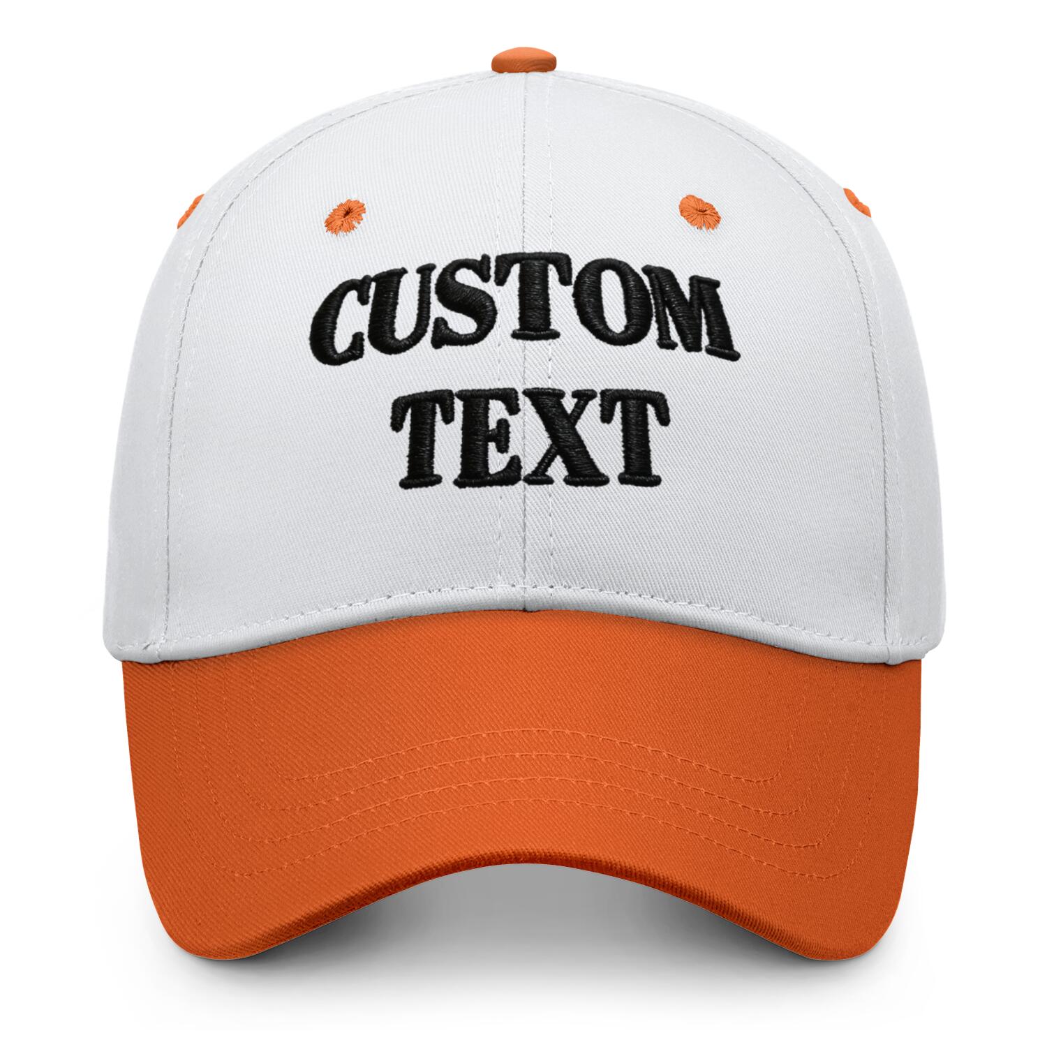 Vosoli White & Orange Two-Tone Unisex Baseball Cap - Personal & Team Custom 3D Embroidery or Print Hat