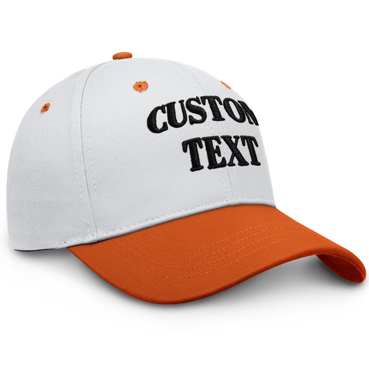 Vosoli White & Orange Two-Tone Unisex Baseball Cap - Personal & Team Custom 3D Embroidery or Print Hat