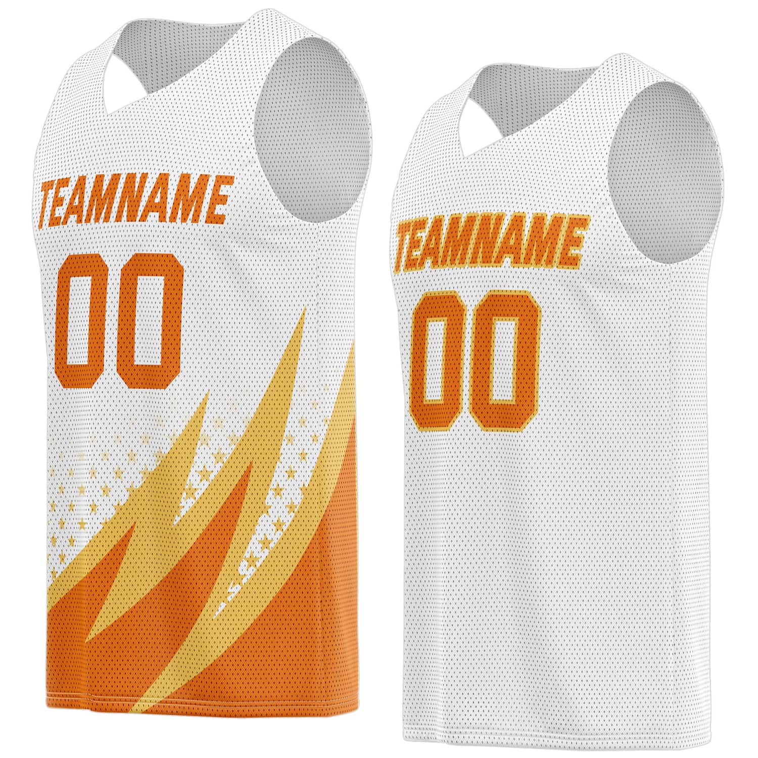 Custom Reversible Basketball Jersey for Individuals & Teams – White, Orange & Yellow | Vosoli