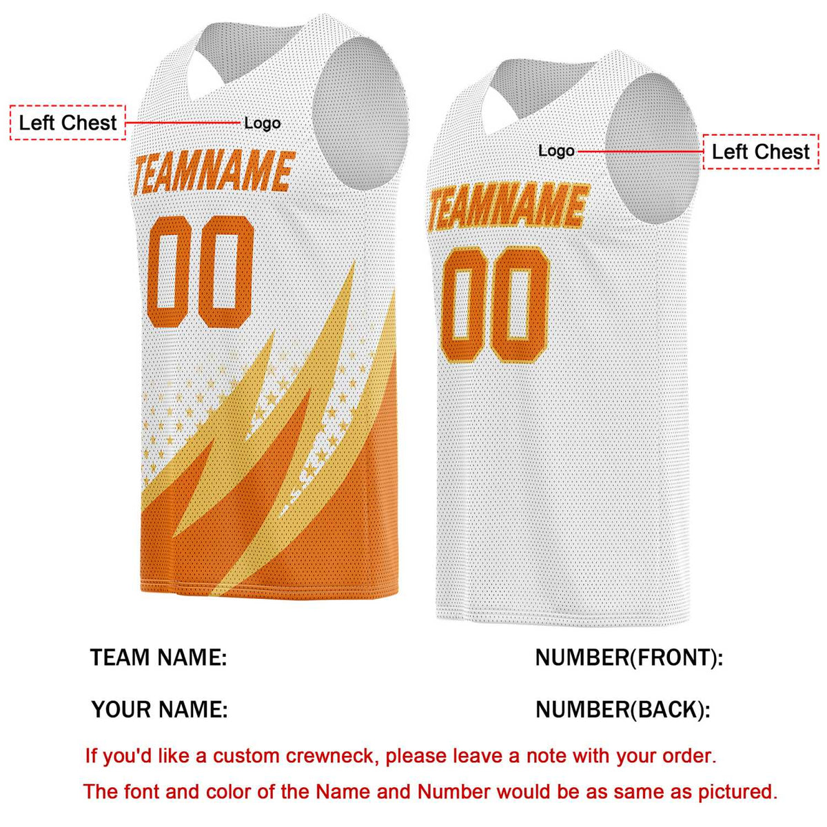 Custom Reversible Basketball Jersey for Individuals & Teams – White, Orange & Yellow | Vosoli
