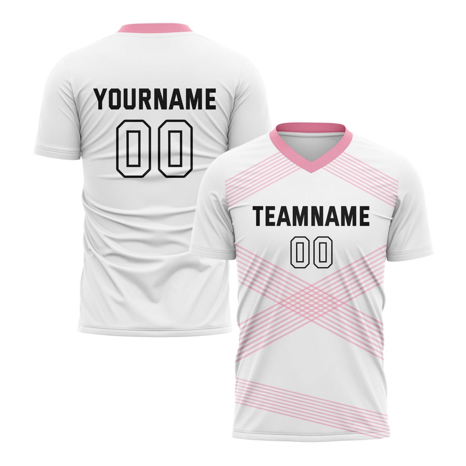 Custom White & Pink Cross Stripe Soccer Jersey for Teams & Individuals | Vosoli