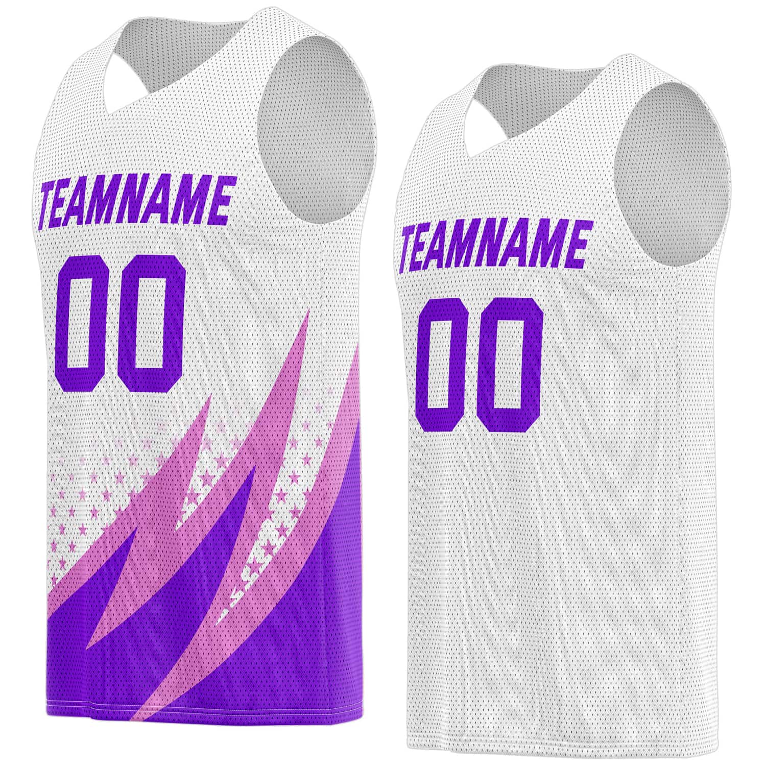 Custom Reversible Basketball Jersey for Individuals & Teams – White, Purple & Pink | Vosoli