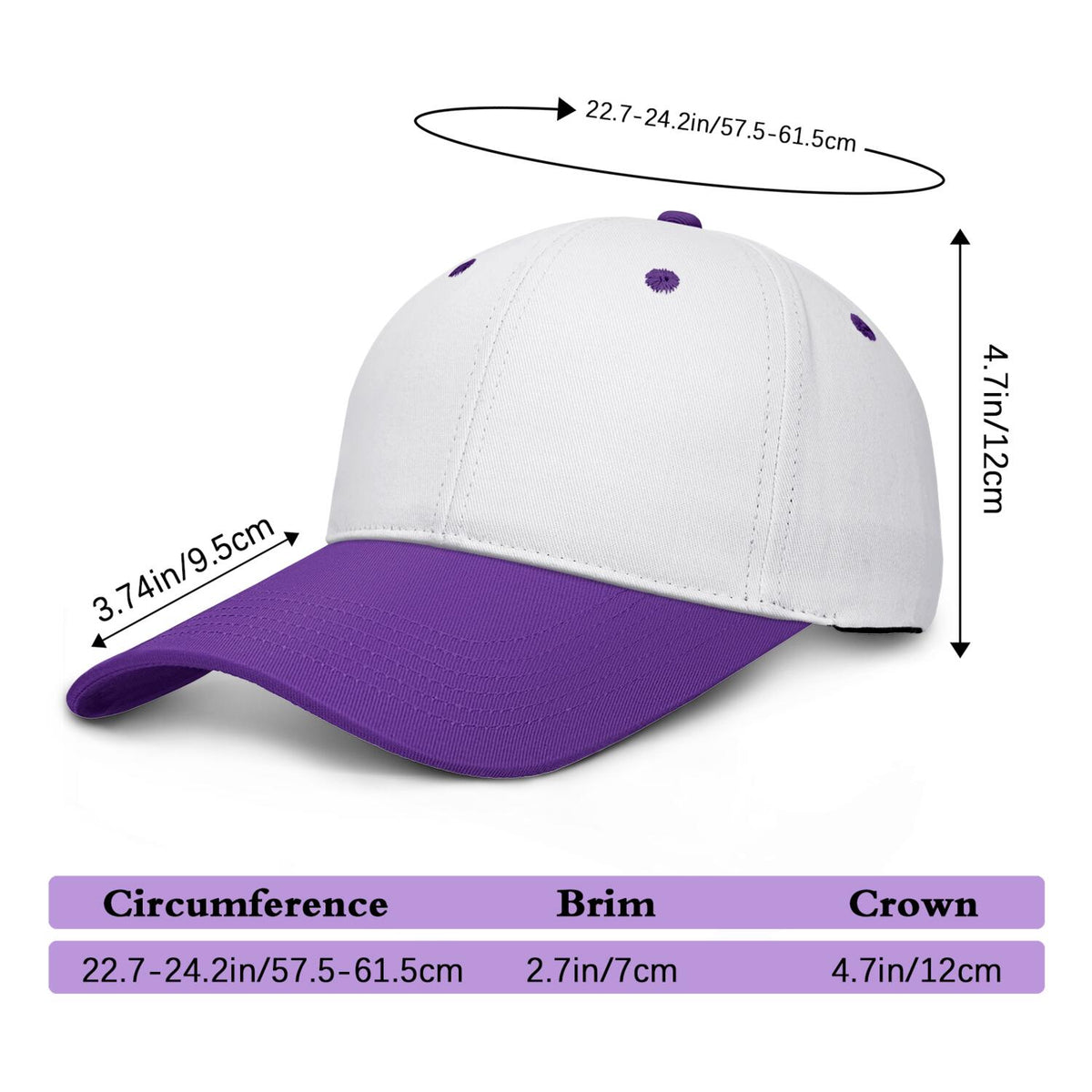 Vosoli White & Purple Two-Tone Unisex Deep Bill Baseball Cap - Personal & Team Custom 3D Embroidery or Print Hat