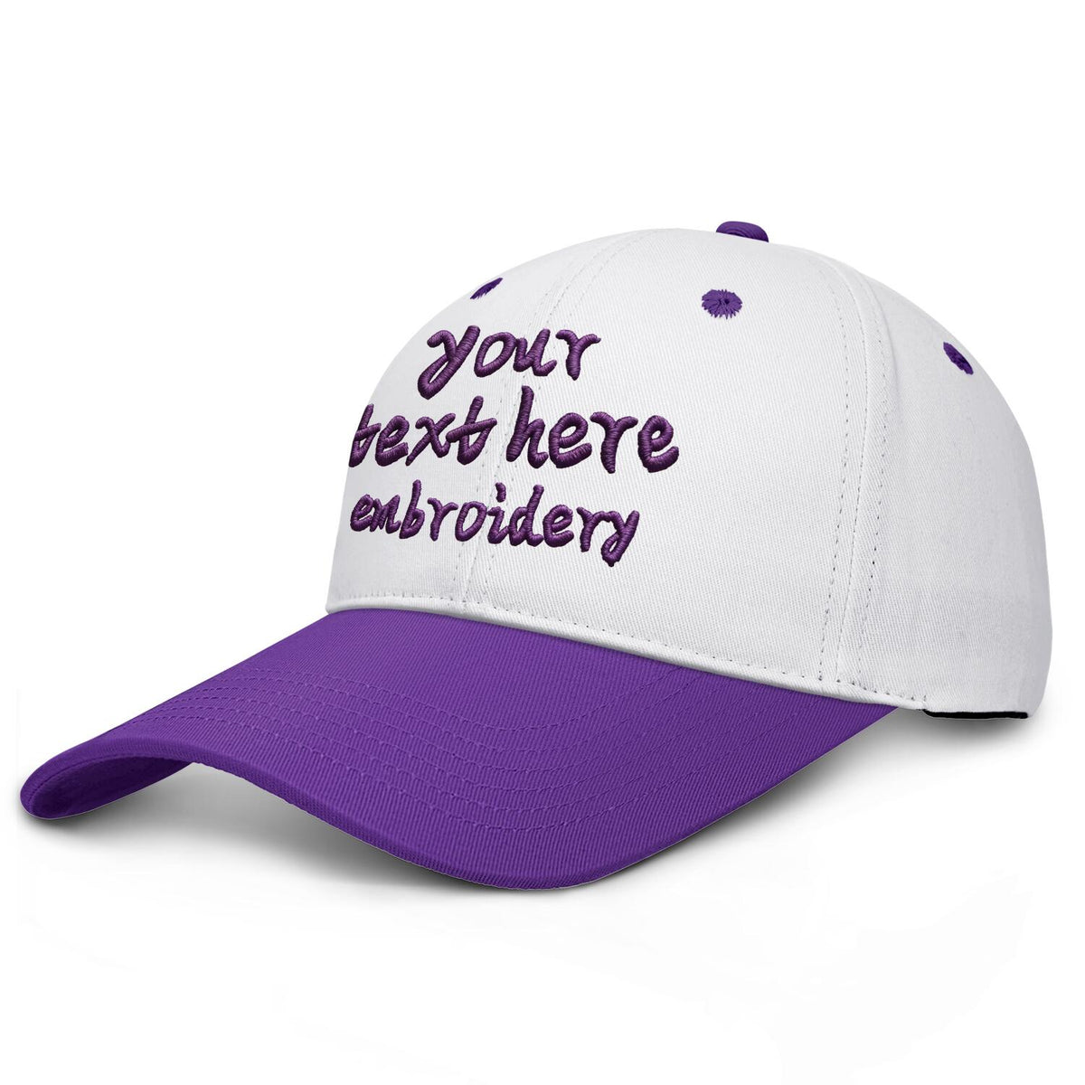 Vosoli White &amp; Purple Two-Tone Unisex Deep Bill Baseball Cap - Personal &amp; Team Custom 3D Embroidery or Print Hat