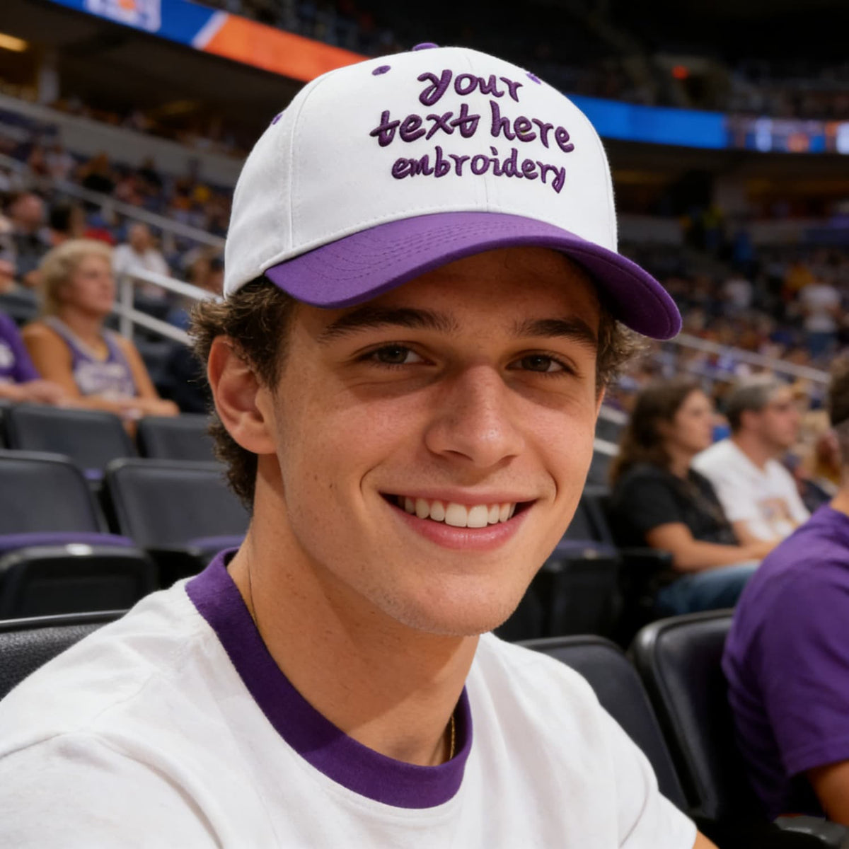 Vosoli White & Purple Two-Tone Unisex Deep Bill Baseball Cap - Personal & Team Custom 3D Embroidery or Print Hat