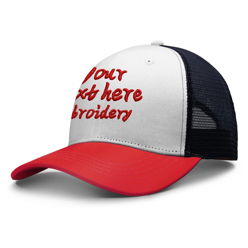 Vosoli White & Red-Navy Mesh-Back Trucker Cap - Unisex Personal & Team Custom 3D Embroidery or Print Hat
