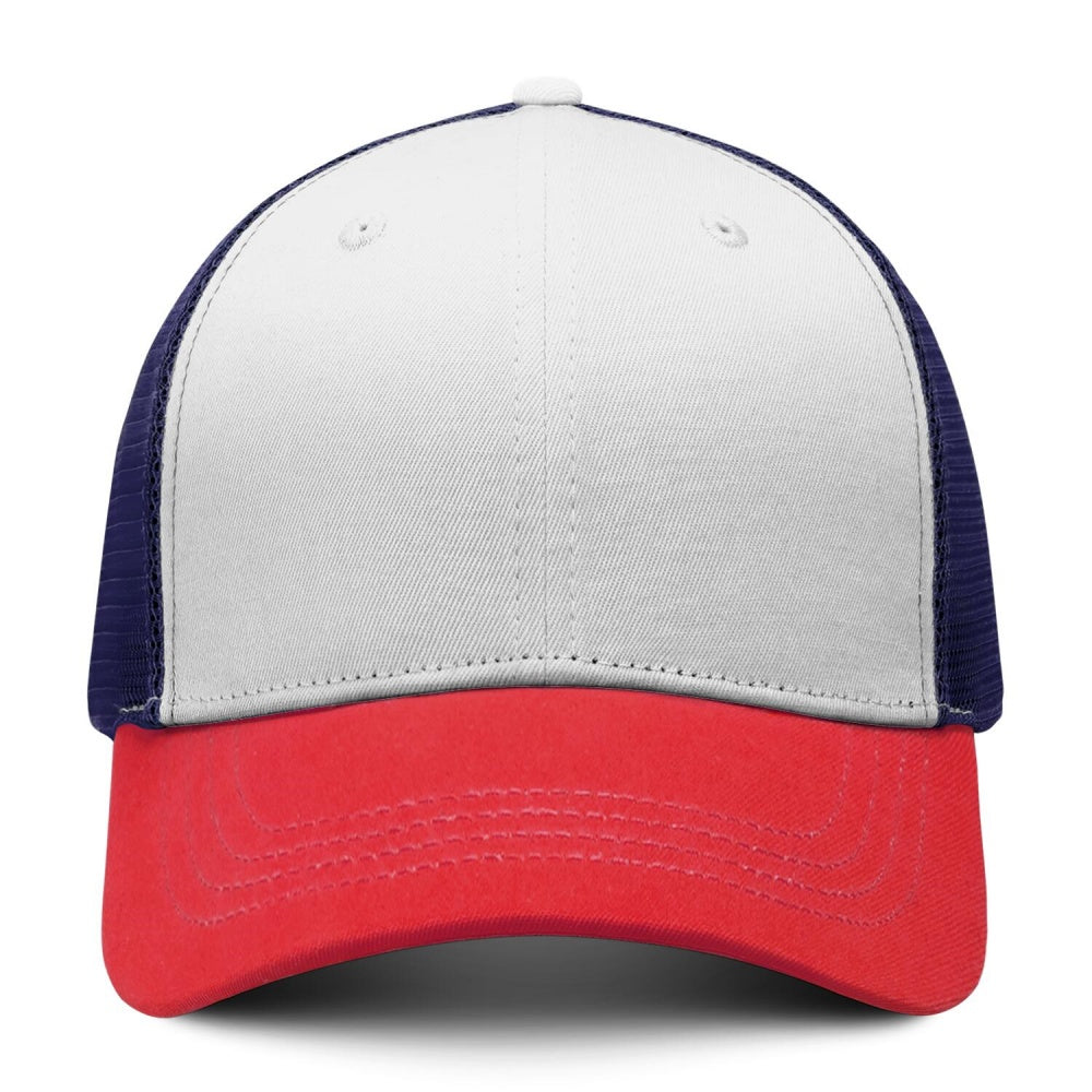 Vosoli White & Red-Navy Mesh-Back Trucker Cap - Unisex Personal & Team Custom 3D Embroidery or Print Hat