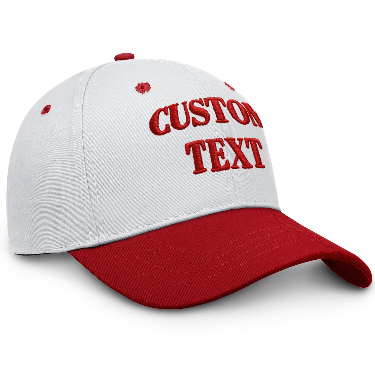 Vosoli White & Red Two-Tone Baseball Cap - Unisex Custom 3D Embroidery or Print