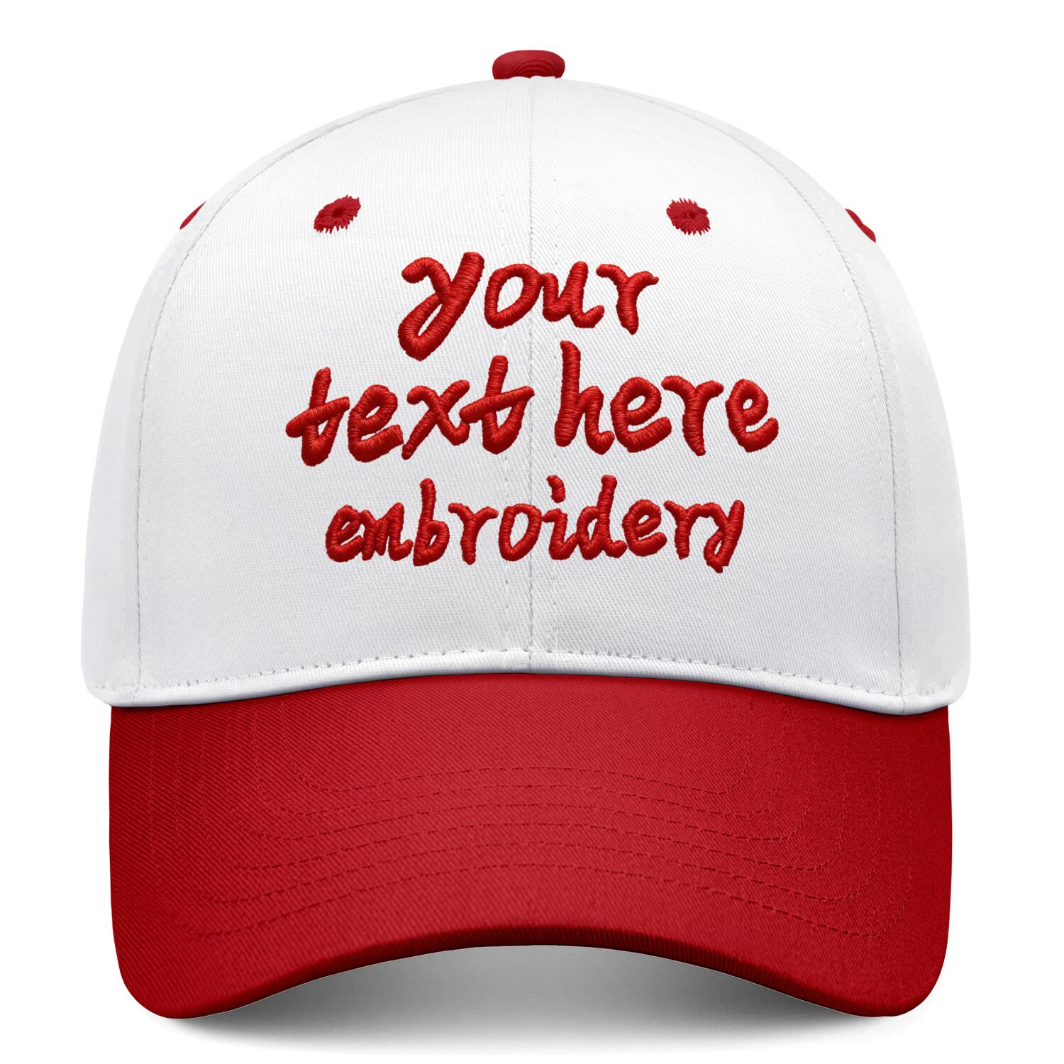 Vosoli White & Red Two-Tone Unisex Deep Bill Baseball Cap - Personal & Team Custom 3D Embroidery or Print Hat