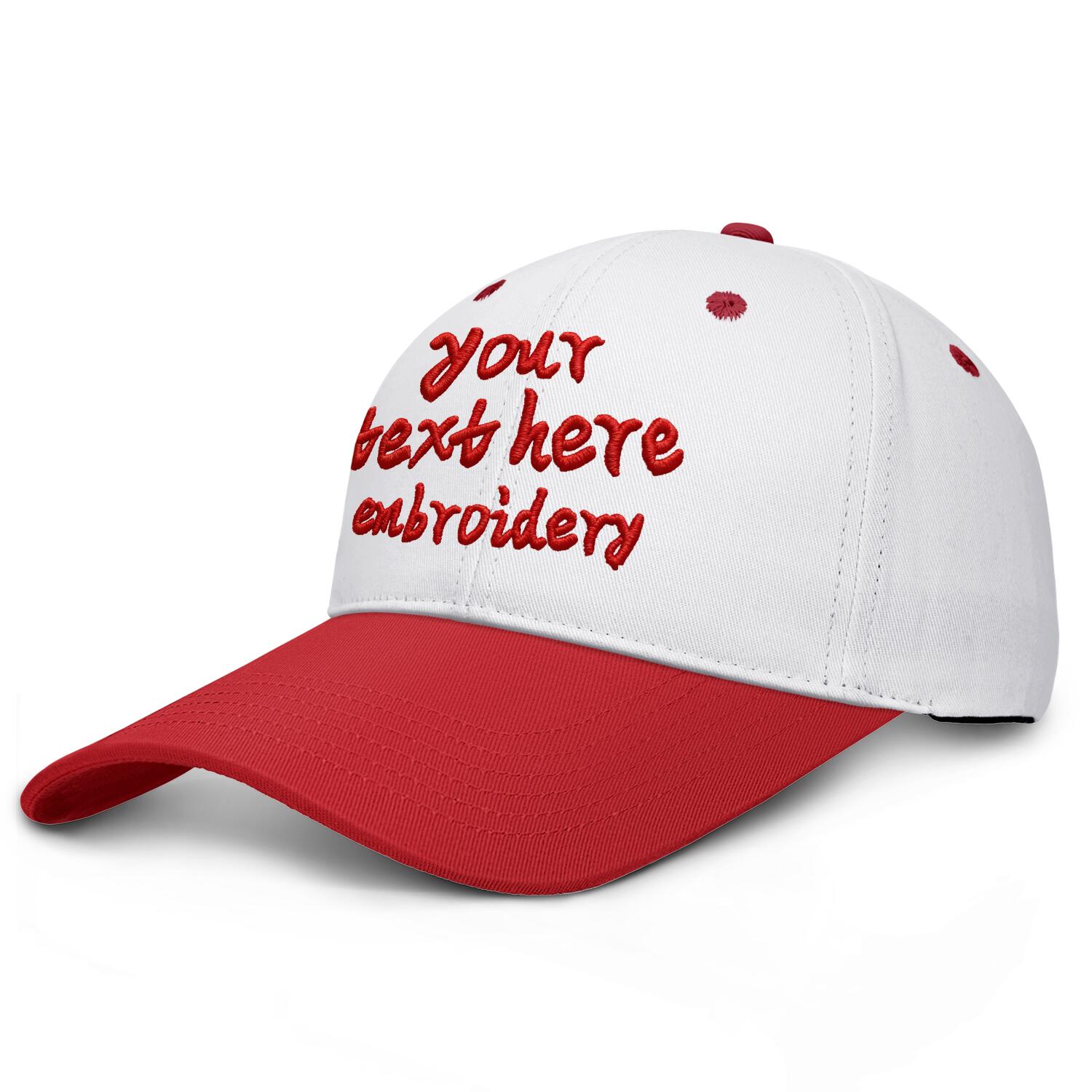 Vosoli White & Red Two-Tone Unisex Deep Bill Baseball Cap - Personal & Team Custom 3D Embroidery or Print Hat