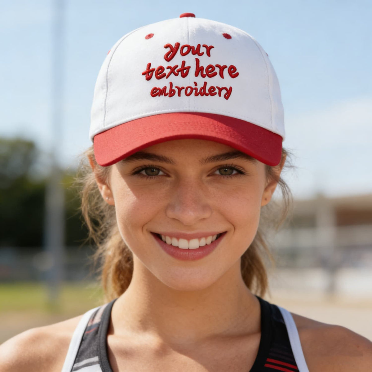 Vosoli White & Red Two-Tone Unisex Deep Bill Baseball Cap - Personal & Team Custom 3D Embroidery or Print Hat