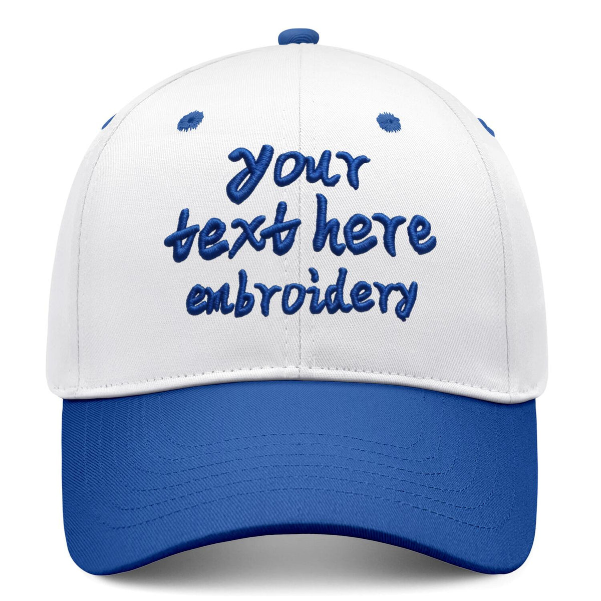 Vosoli White & Royal Blue Two-Tone Unisex Deep Bill Baseball Cap - Personal & Team Custom 3D Embroidery or Print Hat