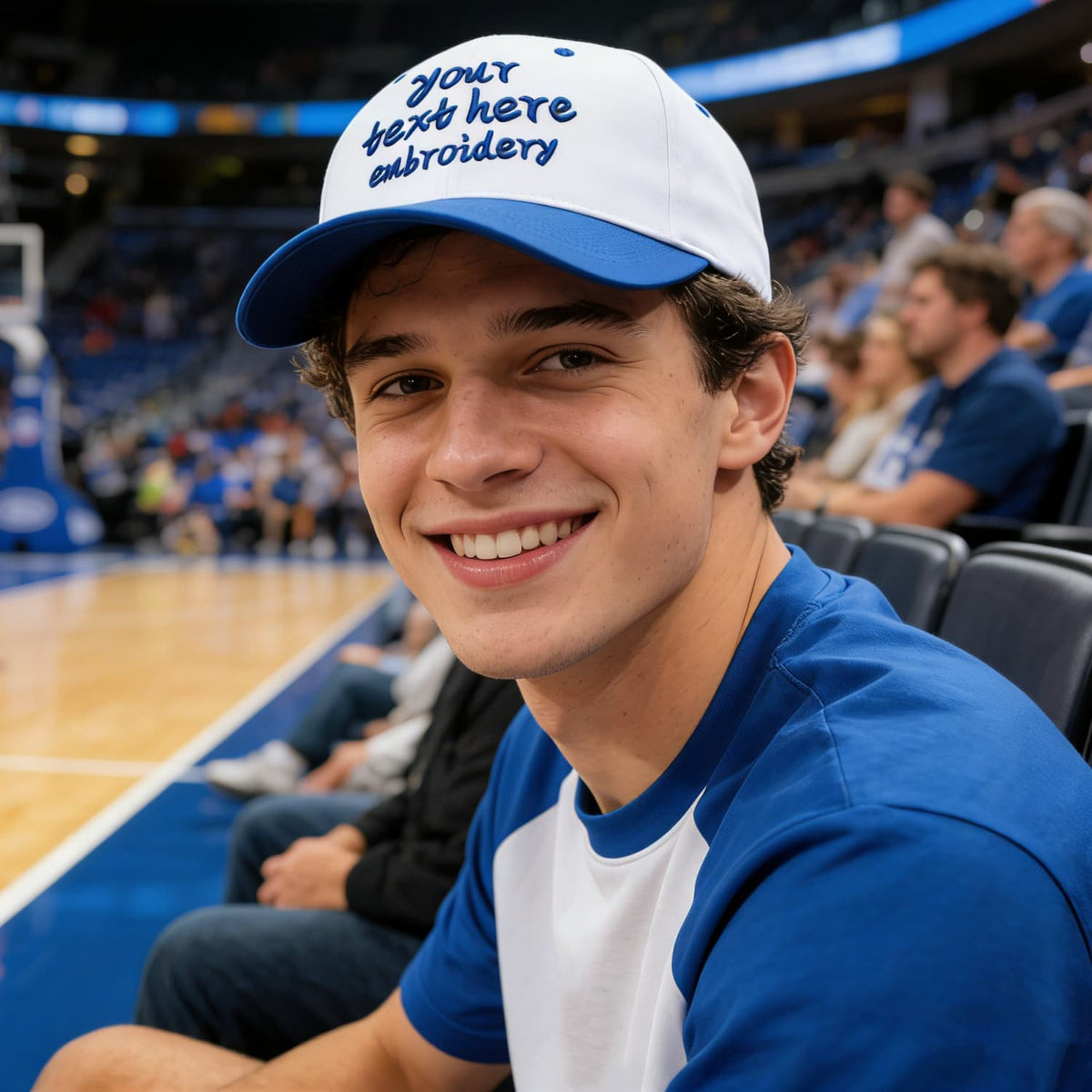 Vosoli White & Royal Blue Two-Tone Unisex Deep Bill Baseball Cap - Personal & Team Custom 3D Embroidery or Print Hat