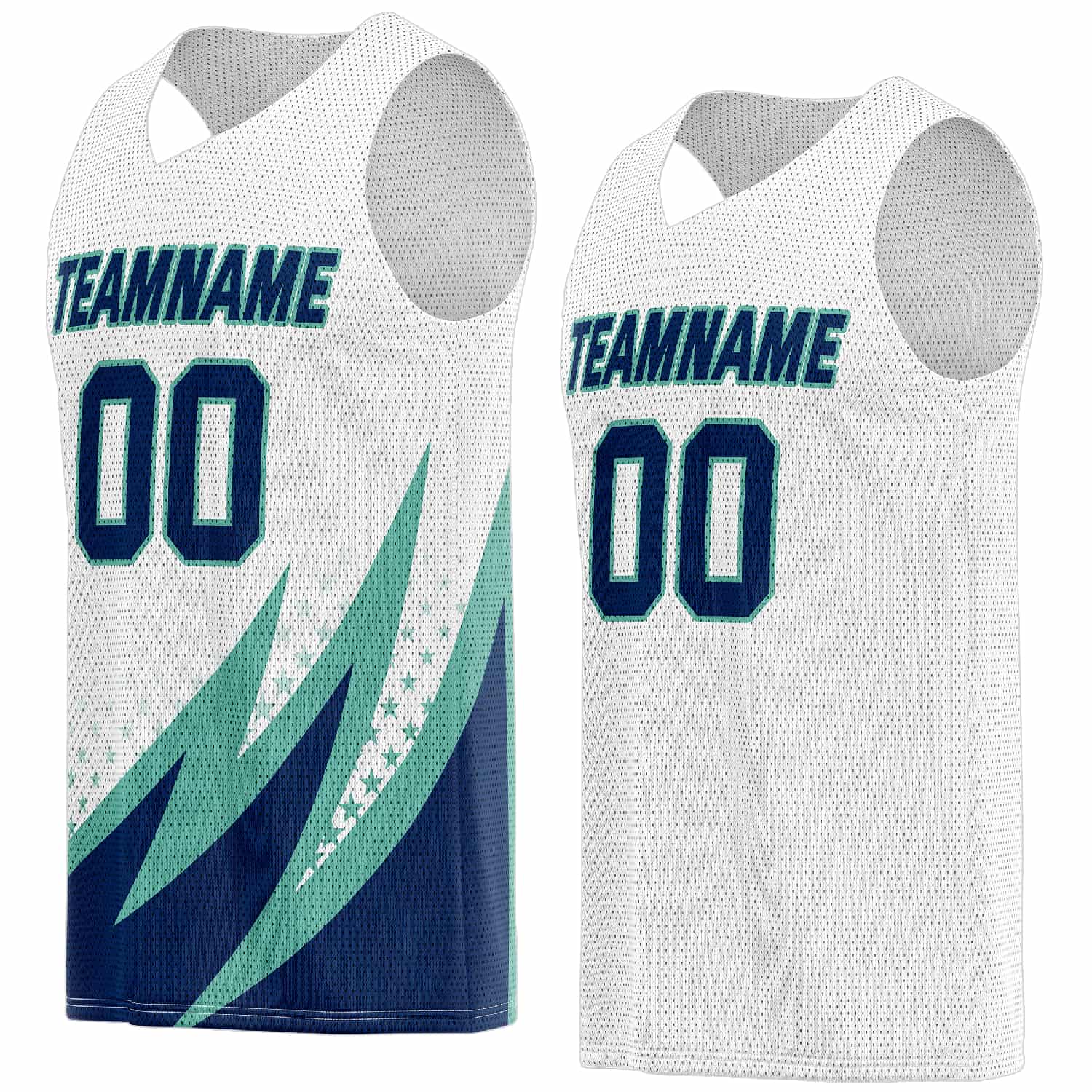 Custom Reversible Basketball Jersey for Individuals & Teams – White, Teal & Navy | Vosoli
