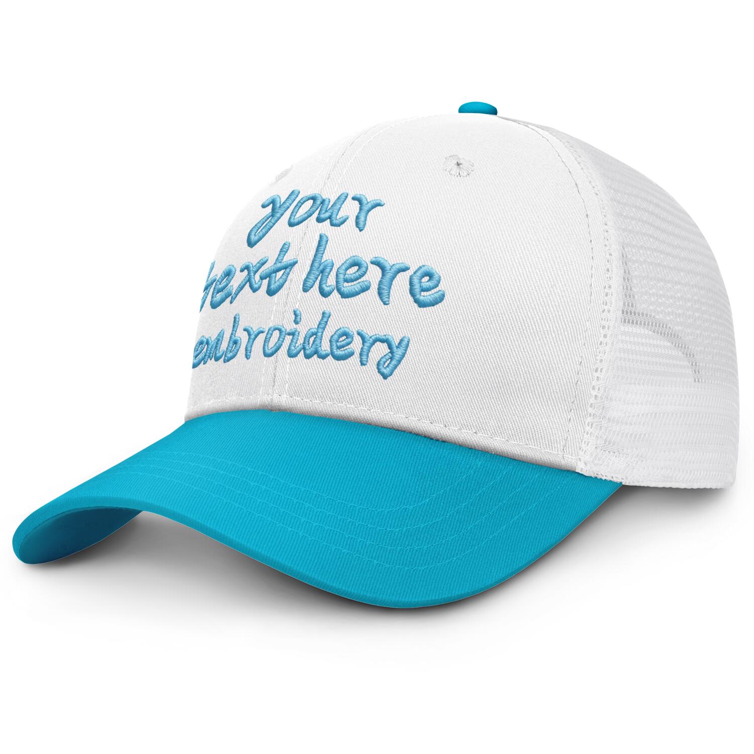 Vosoli White & Turquoise Color-Block Trucker Hat - Unisex Custom 3D Embroidery or Print
