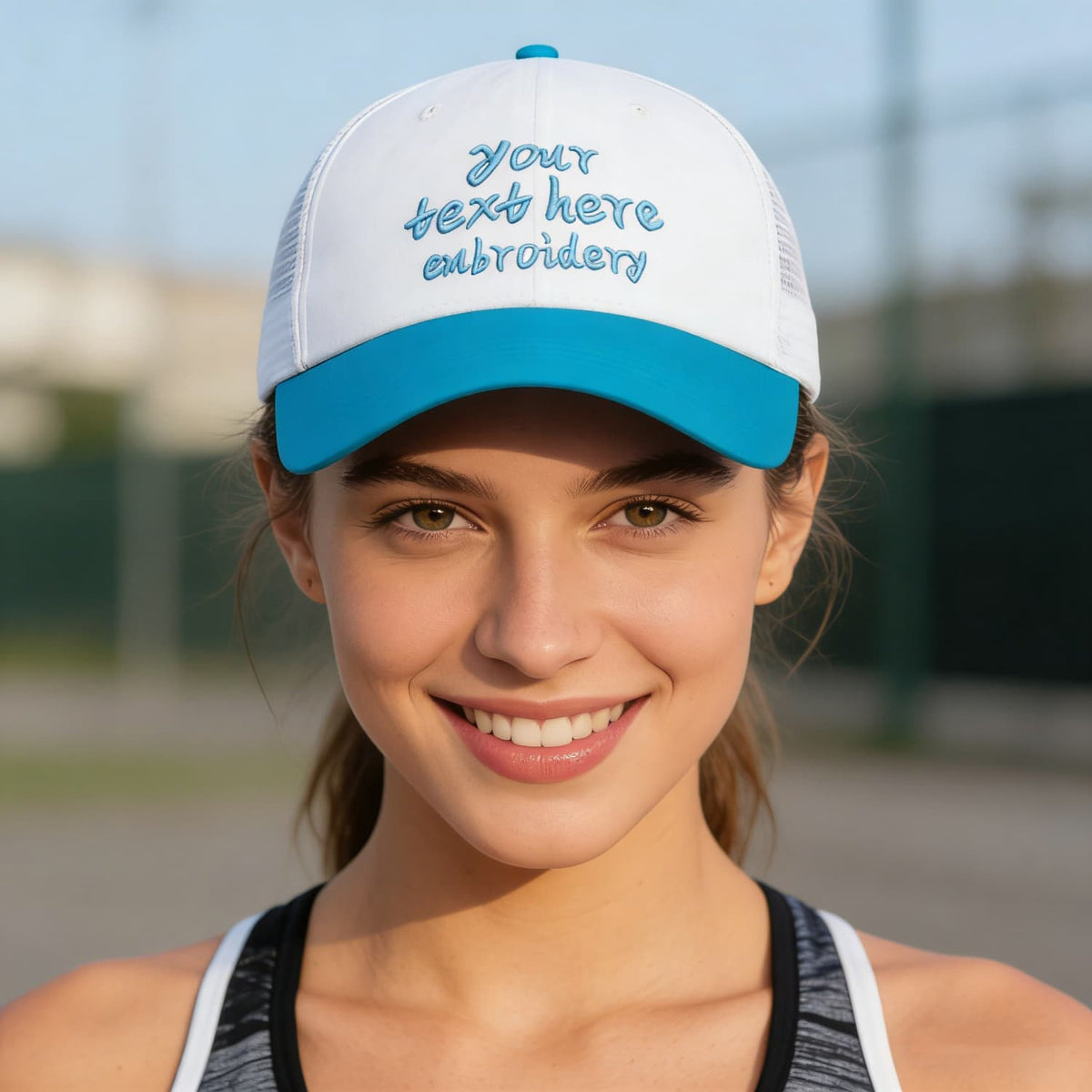 Vosoli White &amp; Turquoise Color-Block Trucker Hat - Unisex Custom 3D Embroidery or Print