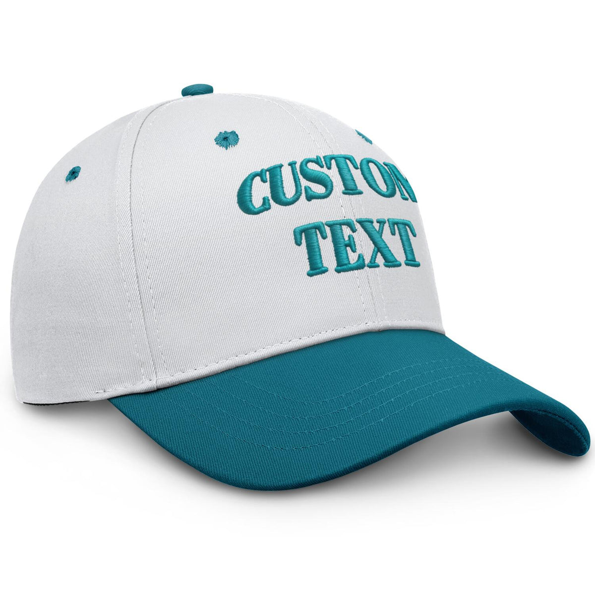 Vosoli White & Turquoise Two-Tone Baseball Cap - Unisex Custom 3D Embroidery or Print