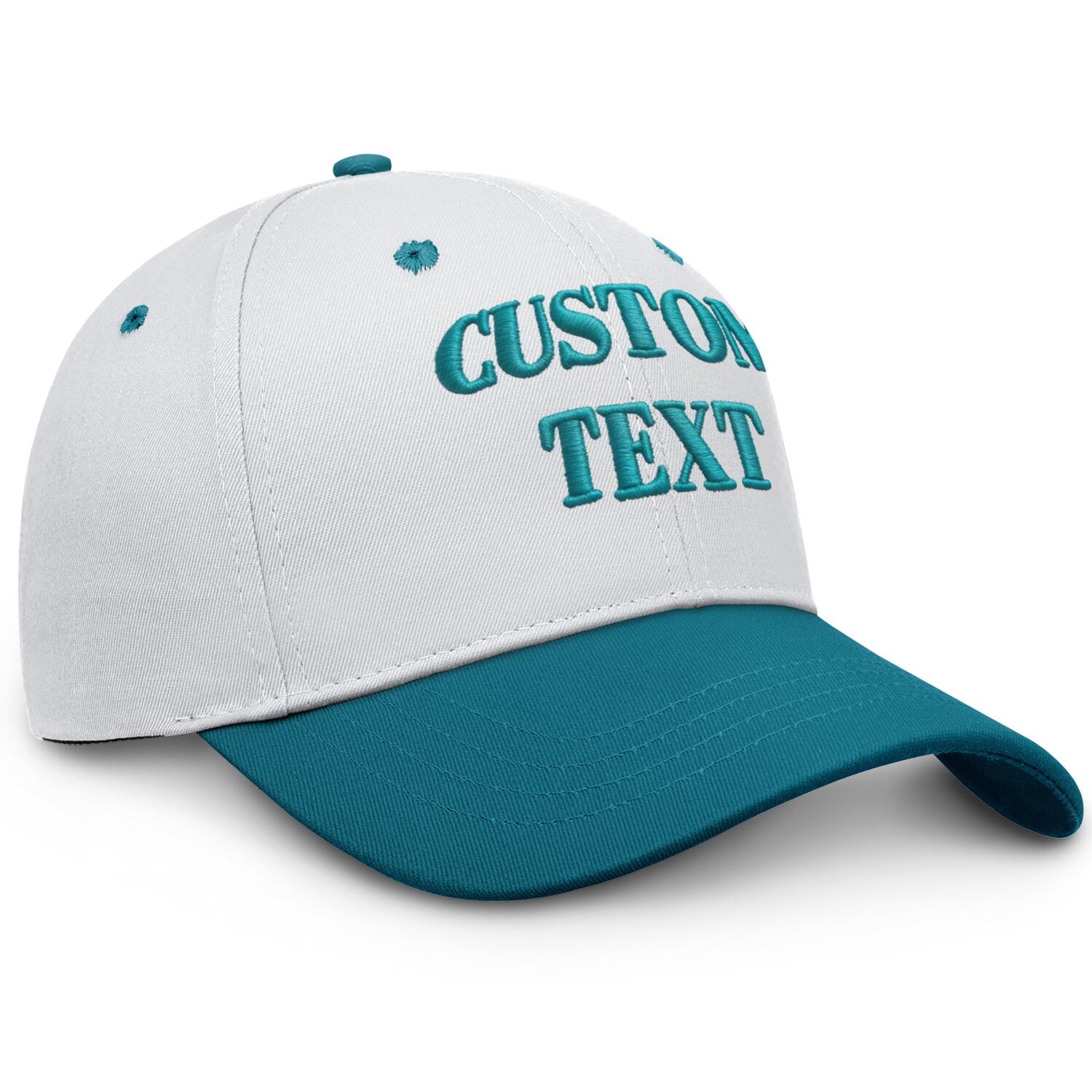 Vosoli White & Turquoise Two-Tone Baseball Cap - Unisex Custom 3D Embroidery or Print