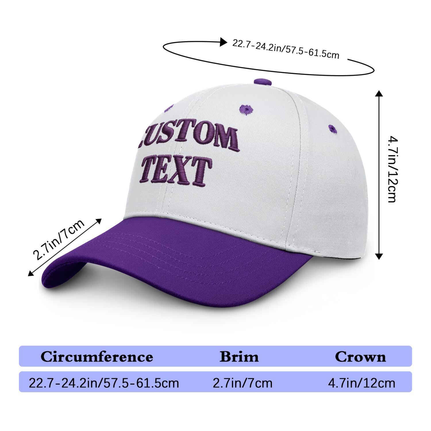 Vosoli White Violet Two-Tone Baseball Cap - Unisex Custom 3D Embroidery or Print