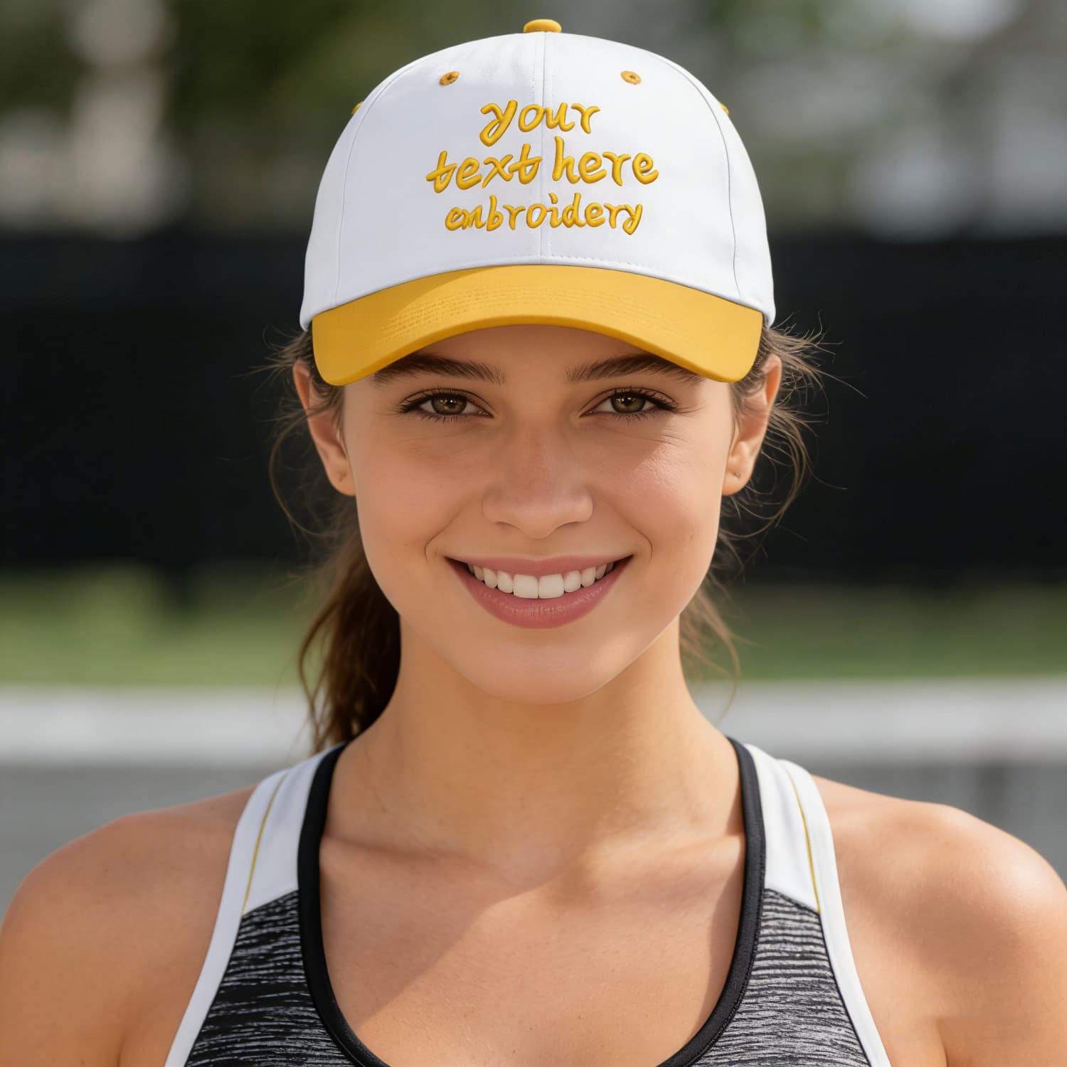 Vosoli White & Yellow Two-Tone Unisex Deep Bill Baseball Cap - Personal & Team Custom 3D Embroidery or Print Hat