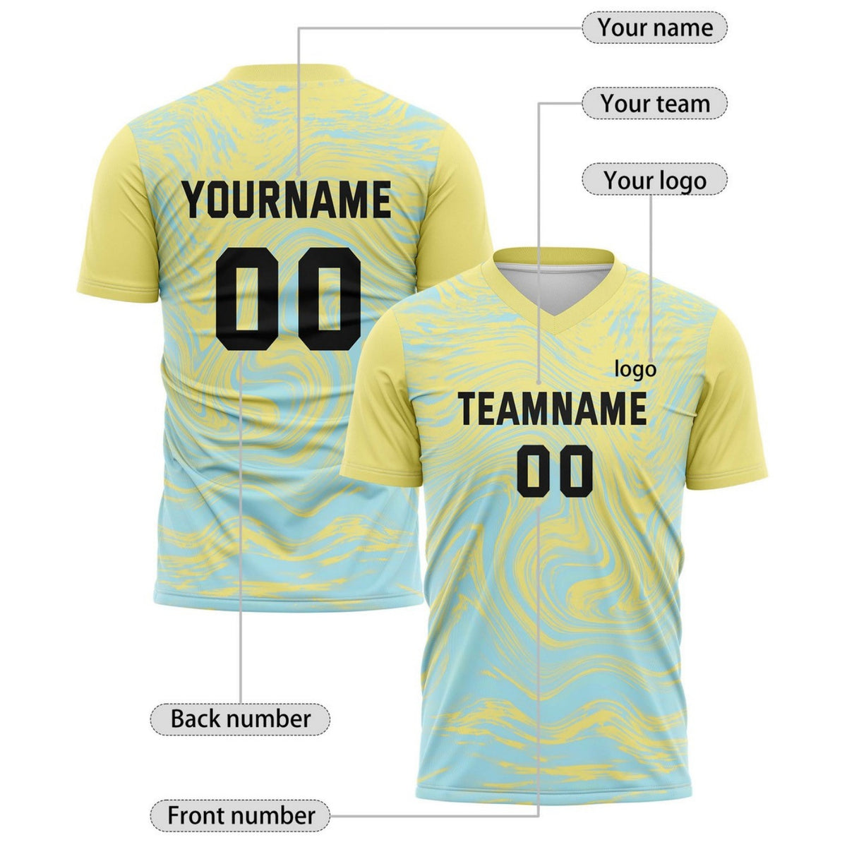 Custom Yellow & Aqua Marble Soccer Jersey for Teams & Individuals | Vosoli