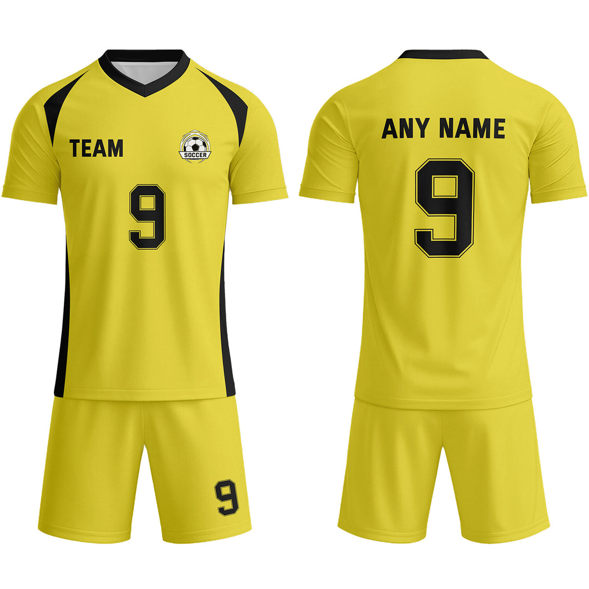 Custom Yellow &amp; Black Soccer Uniform Set - Personalized Team Name &amp; Number | Vosoli